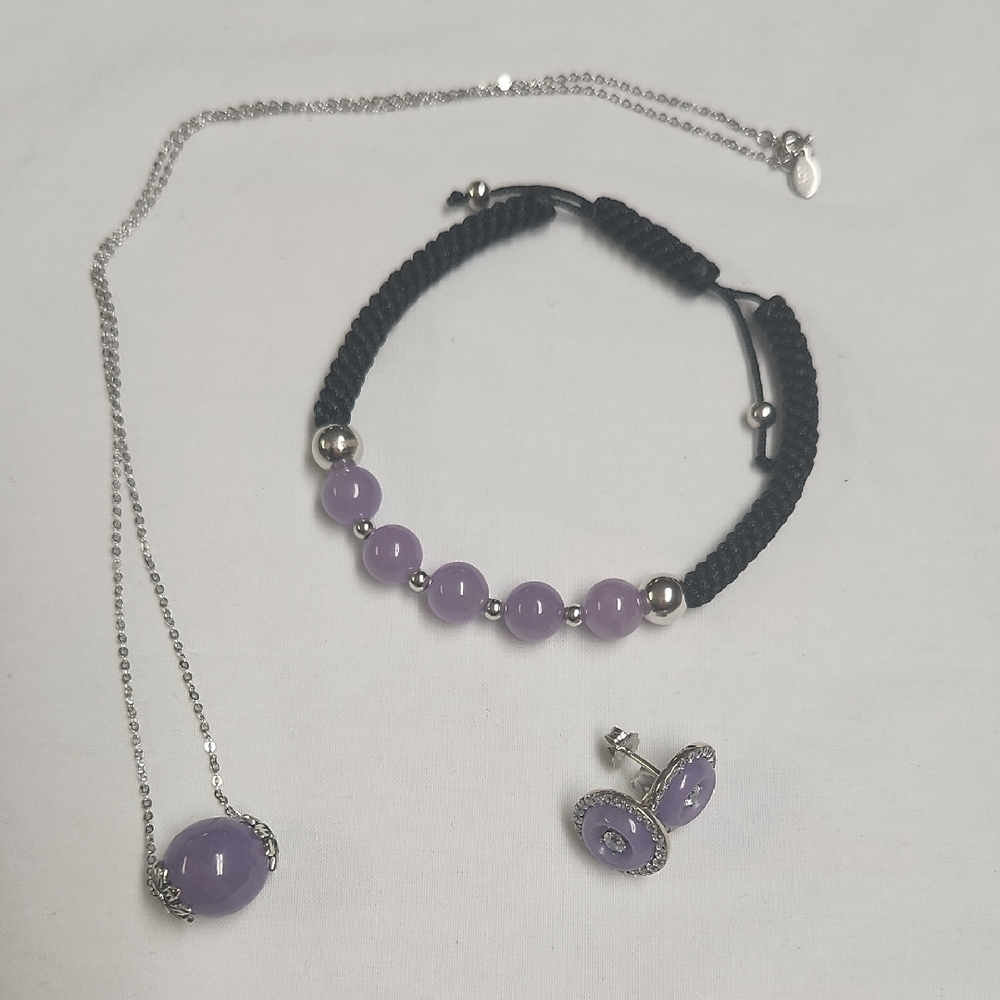 JOY Jade Of Yesteryear Lavender/Purle Lot Of 3 - NECKLACE, EARRINGS, BRACELET
